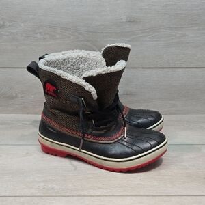 Sorel Women Plaid Winter Boots with Red Accents Waterproof Shoes Sz 8